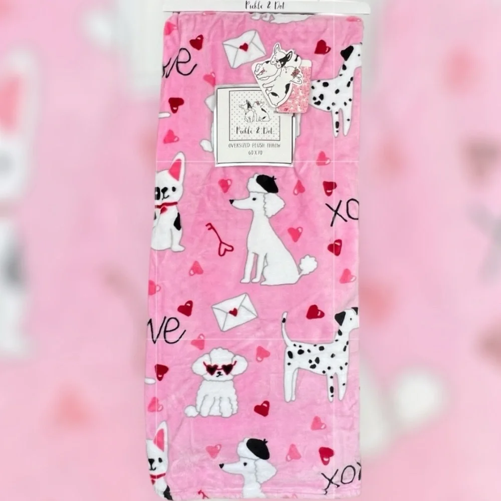 PETS - Pickle & Dot - ‘Valentine Dogs’ plush throw 60“x70“ NWT *Last One! Firm!